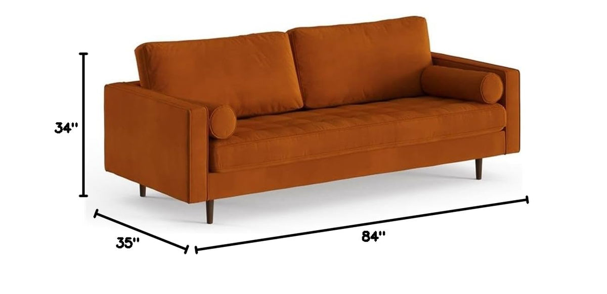 Velvet Sofa with Bolster Pillows O304609