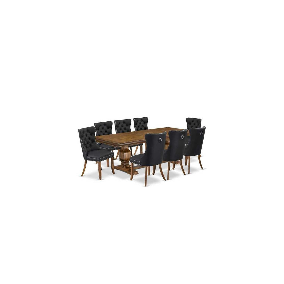 9 Piece Dining Table Set with 8 Dark Grey PU Leather Chairs R8697