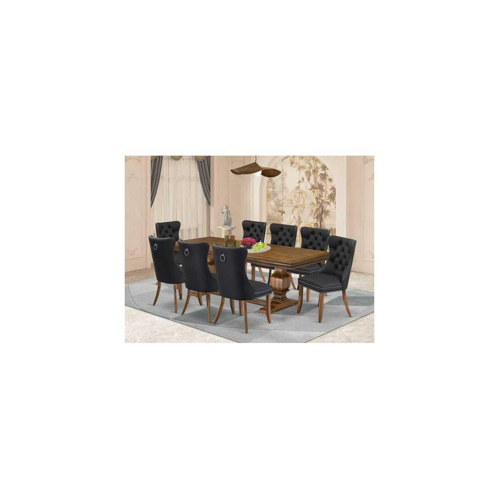 9 Piece Dining Table Set with 8 Dark Grey PU Leather Chairs R8697