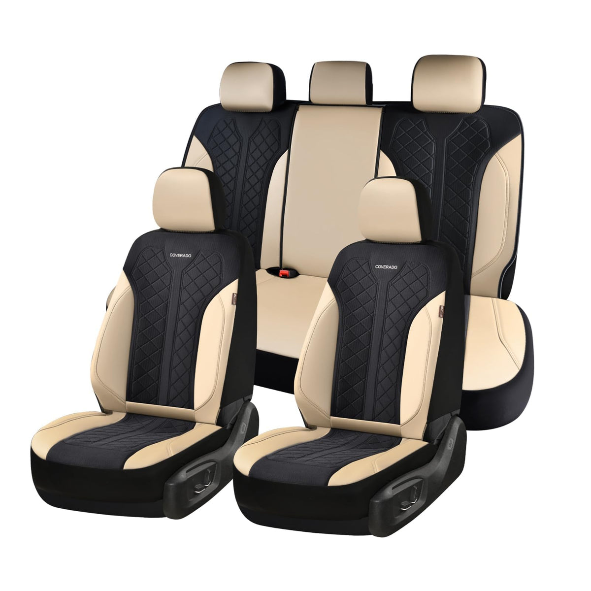 Beige 5-Piece PU Leather Mesh Car Seat Covers H55412