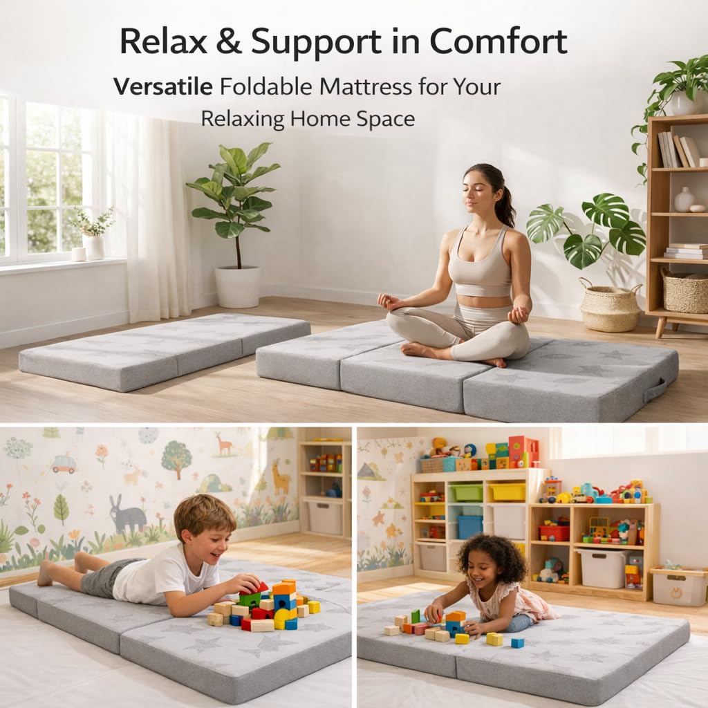 Twin 6-Inch Foam Tri Fold Floor Mattress with 2 Washable Covers P462423