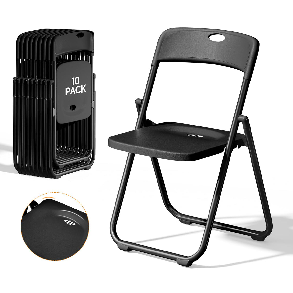 Black Plastic Folding Chairs 10 Pack Metal Frame I955