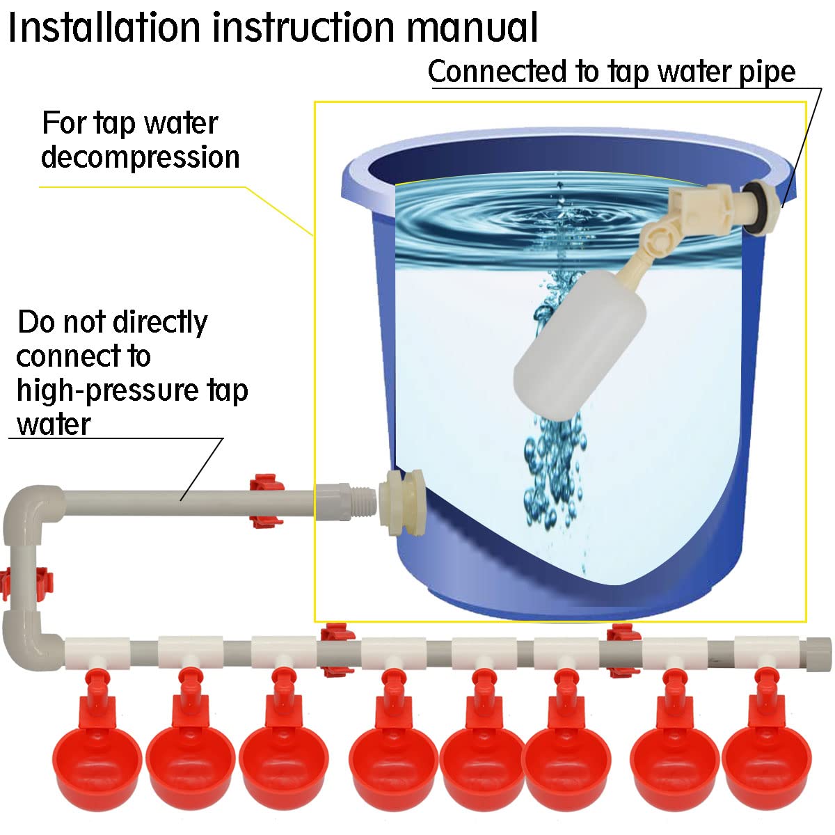 Automatic Chicken Nipple Waterer Cups and PVC Tee Fittings L67947