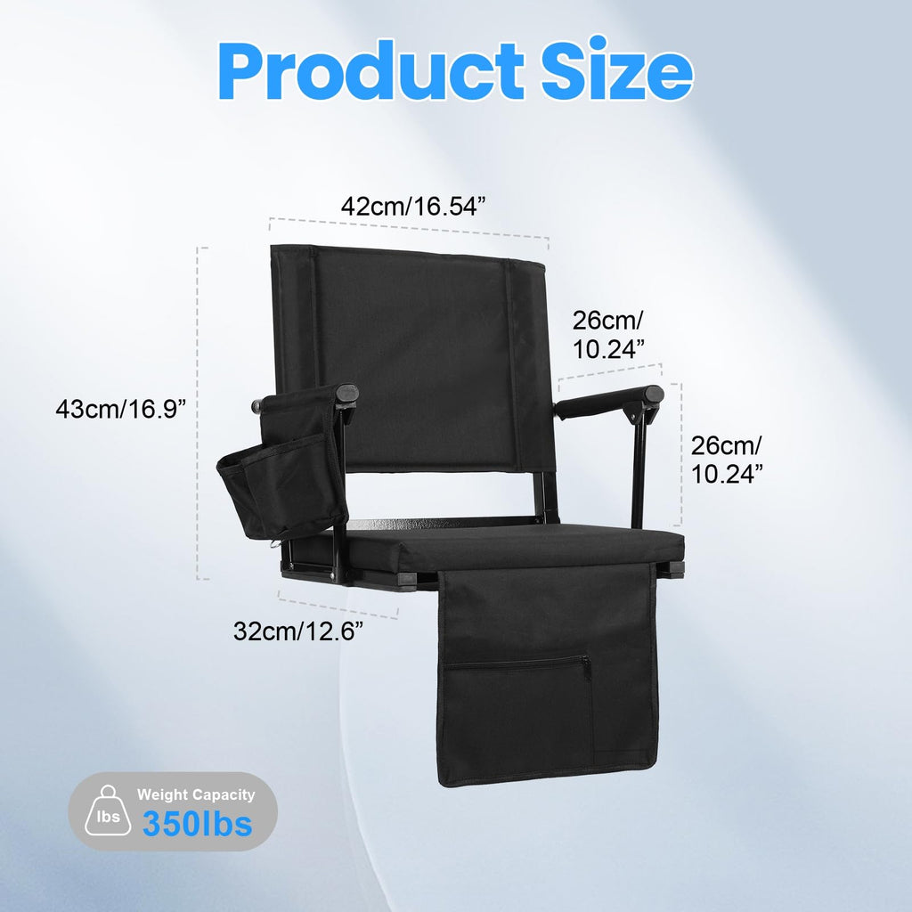 2 Pcs Folding Stadium Seat with Back Support and Cup Holder Black H2484