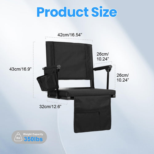 2 Pcs Folding Stadium Seat with Back Support and Cup Holder Black H2484