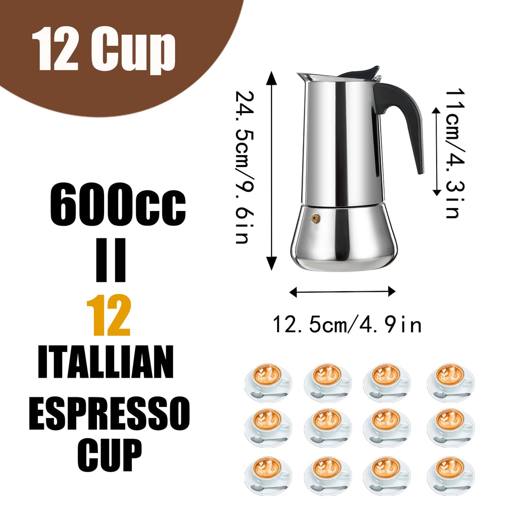 12 Cup Stainless Steel Stovetop Espresso Maker Moka Pot D364