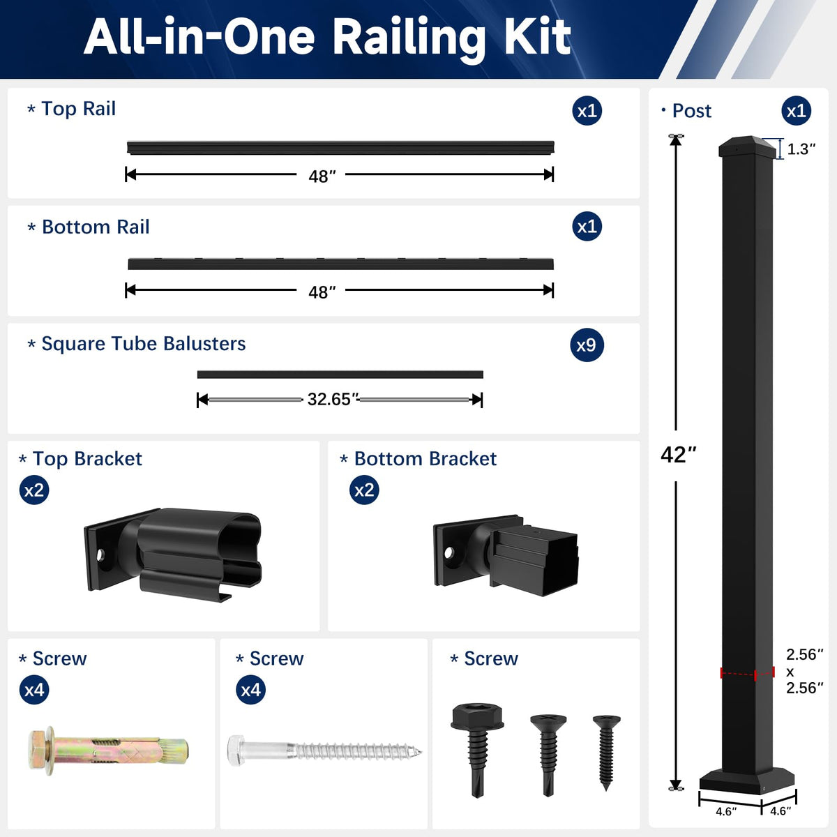 Aluminum Stair Railing Kit, 42 in x 4 ft Black J534