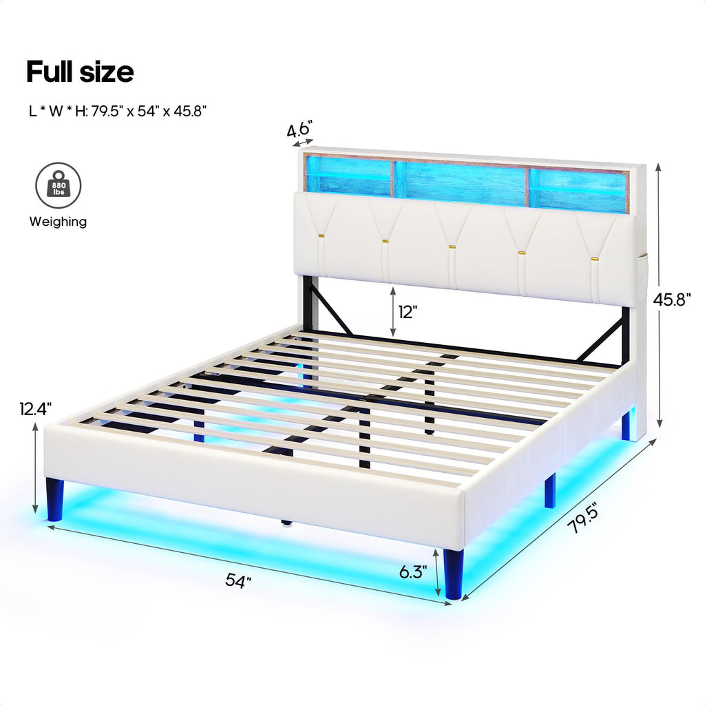 Full Size Bed Frame with Storage Headboard and LED Lights Y77928