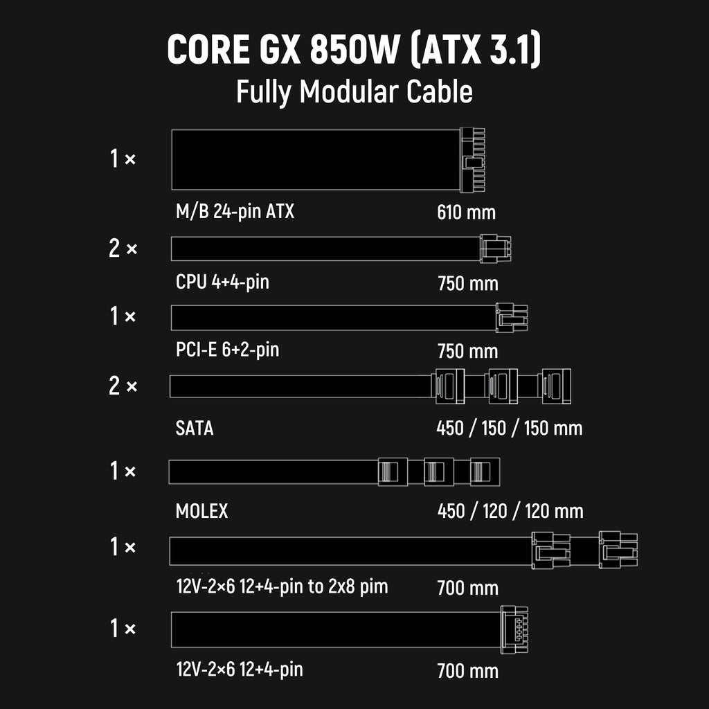 850W ATX 3.1 PCIe 5.1 Power Supply X227510