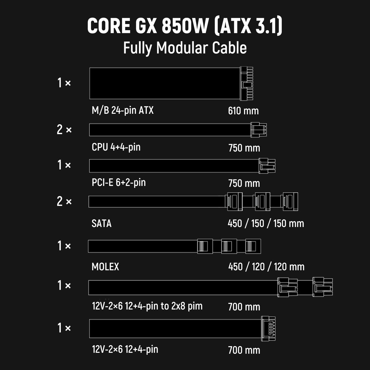 850W ATX 3.1 PCIe 5.1 Power Supply X227510
