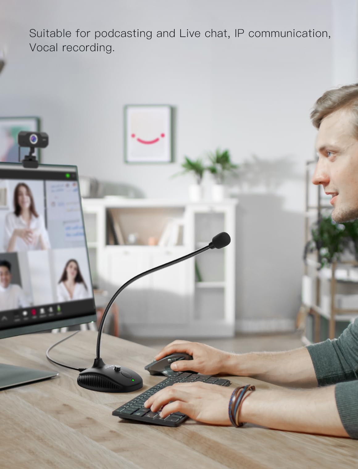 USB Computer Microphone, Plug & Play Desktop Condenser Mic, Mute Button with LED Indicator F5716