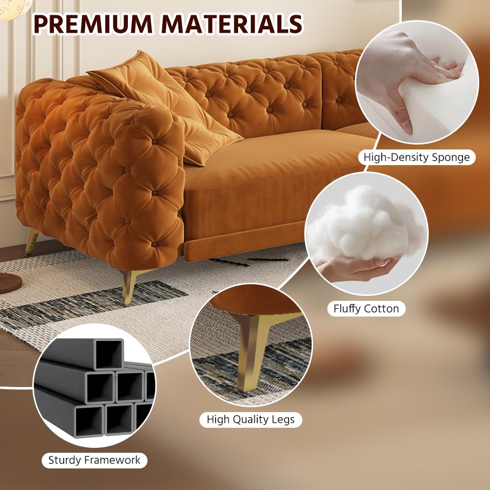 Orange Velvet Convertible Sleeper Sofa with Ottoman B92787