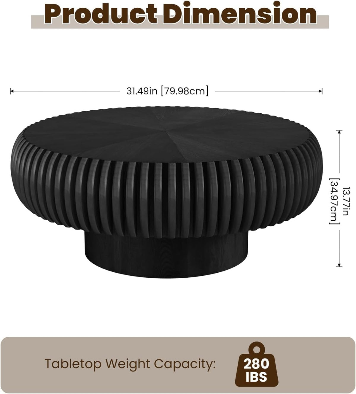 31.5" Black Drum Coffee Table D84080