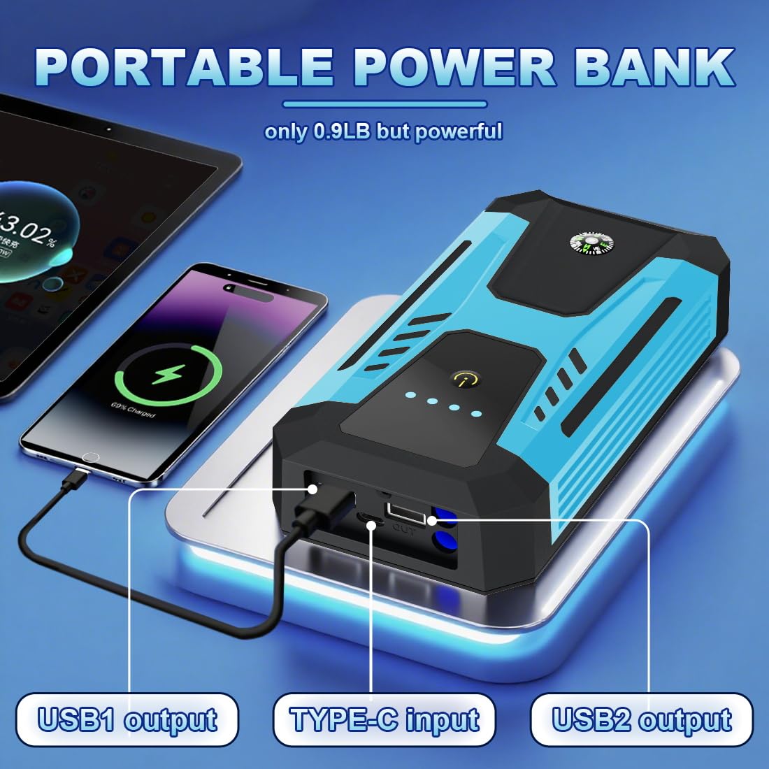6000A Peak 12v Jump Starter N672