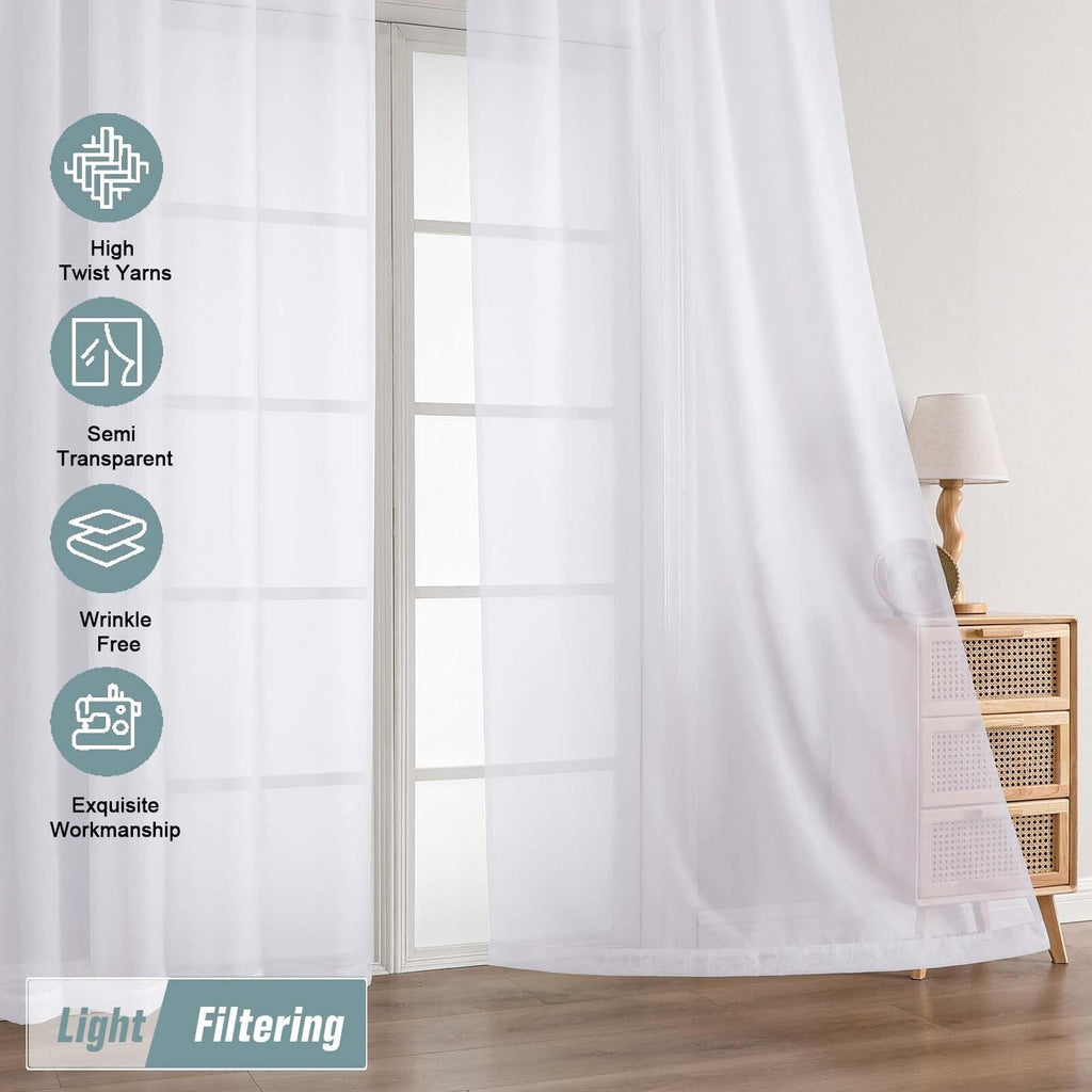Extra Wide Sheer White Curtains 84 Inches Long 2 Panels T7378