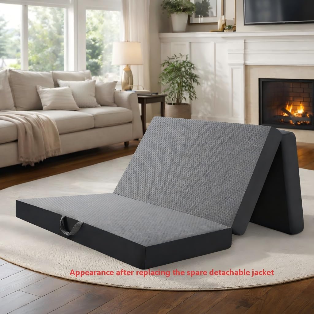 Twin 6-Inch Foam Tri Fold Floor Mattress with 2 Washable Covers P462423