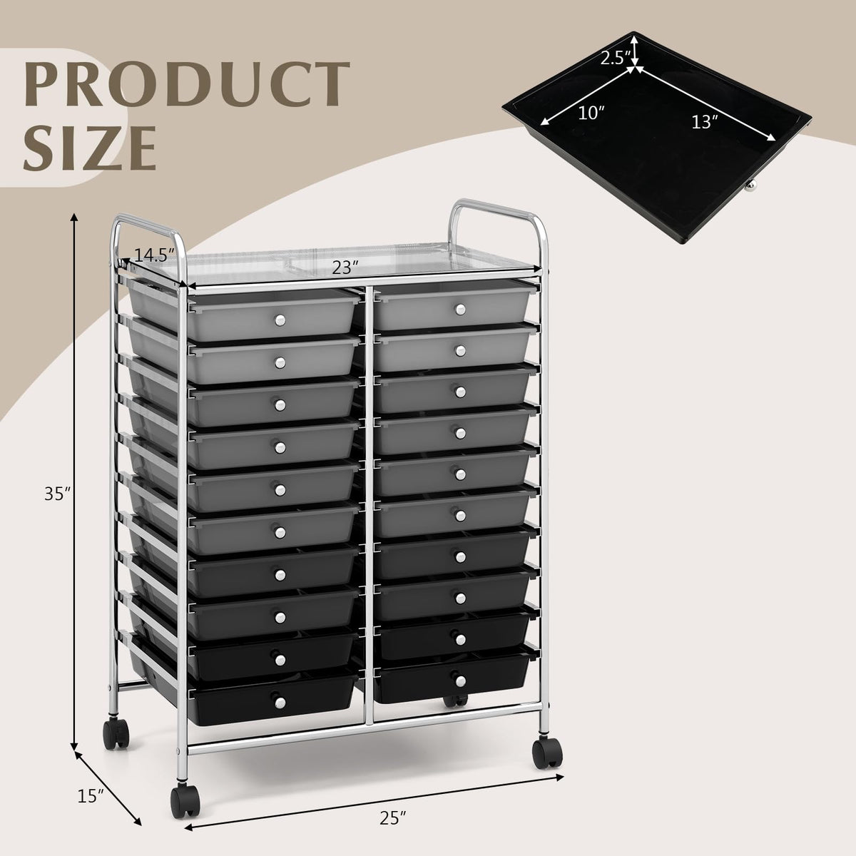 20 Drawer Multicolor Rolling Storage Cart X90946