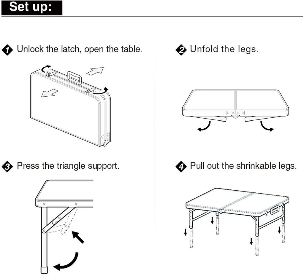 Aluminum Folding Table 4 Foot, Adjustable Height Lightweight Portable Camping Table for Picnic Beach Outdoor Indoor, White 48 x 24 inches A308