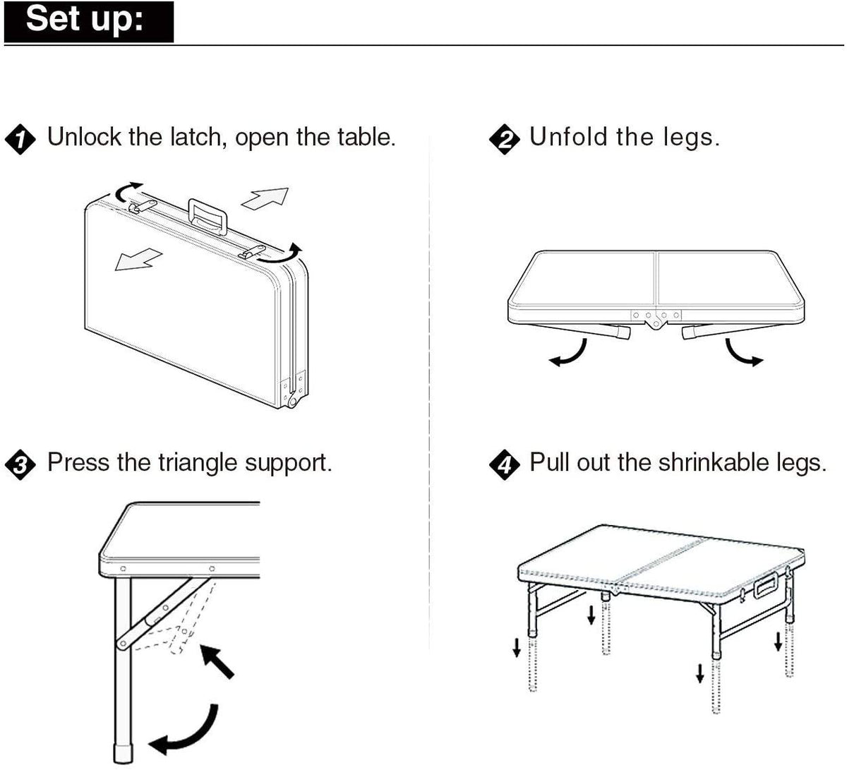 Aluminum Folding Table 4 Foot, Adjustable Height Lightweight Portable Camping Table for Picnic Beach Outdoor Indoor, White 48 x 24 inches A308