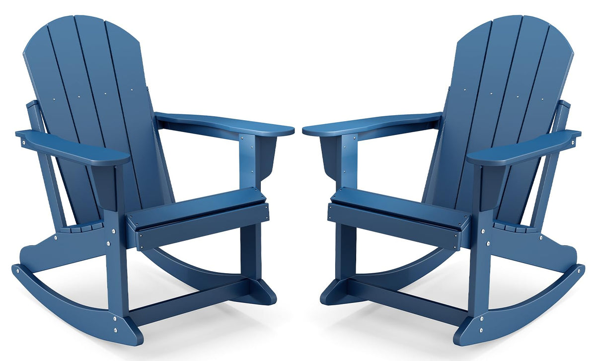 Blue HDPE Plastic Rocking Chairs Set of 2 U7269