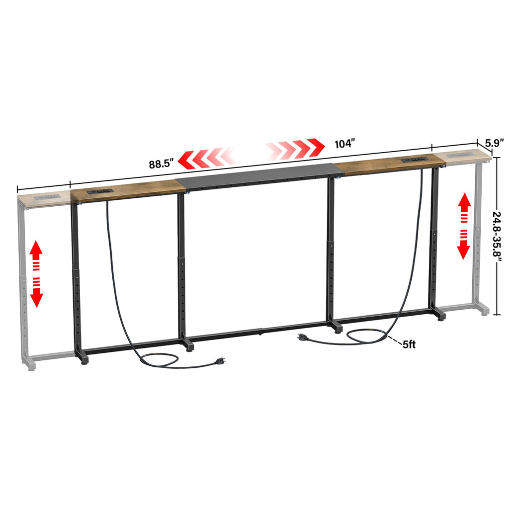 Rustic Brown Narrow Console Table with 2 Power Outlets F30978