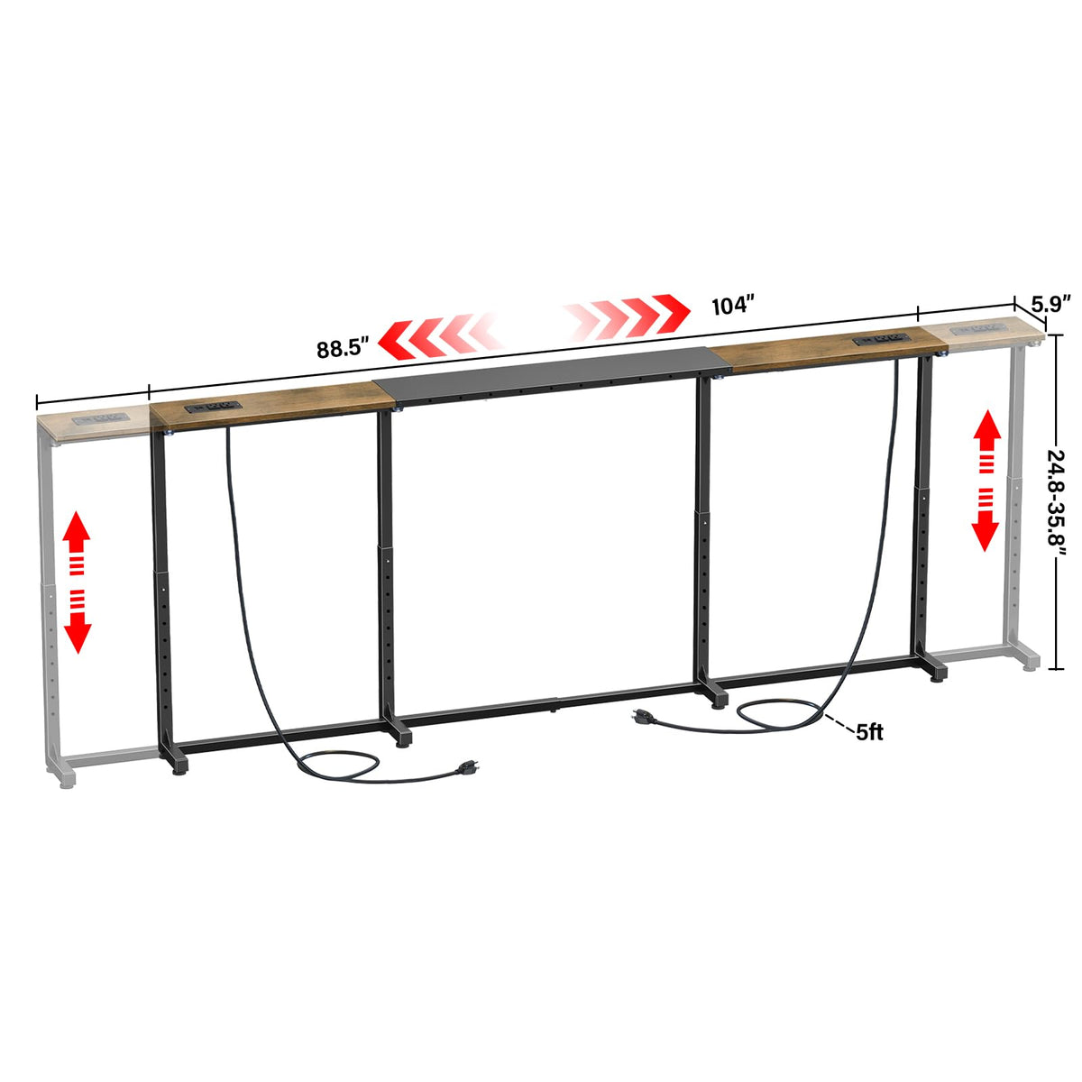 Rustic Brown Narrow Console Table with 2 Power Outlets F30978