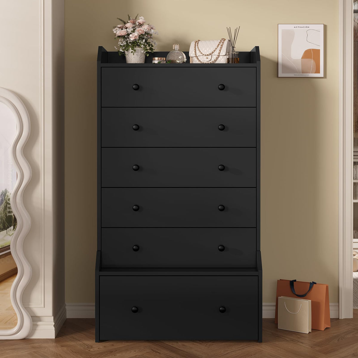 6 Drawer Tall Black Dresser H416