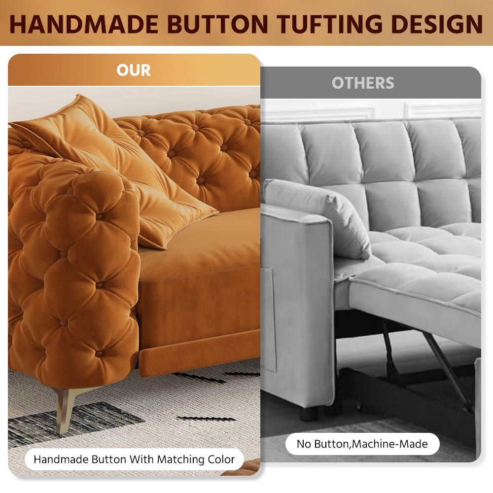 Orange Velvet Convertible Sleeper Sofa with Ottoman B92787