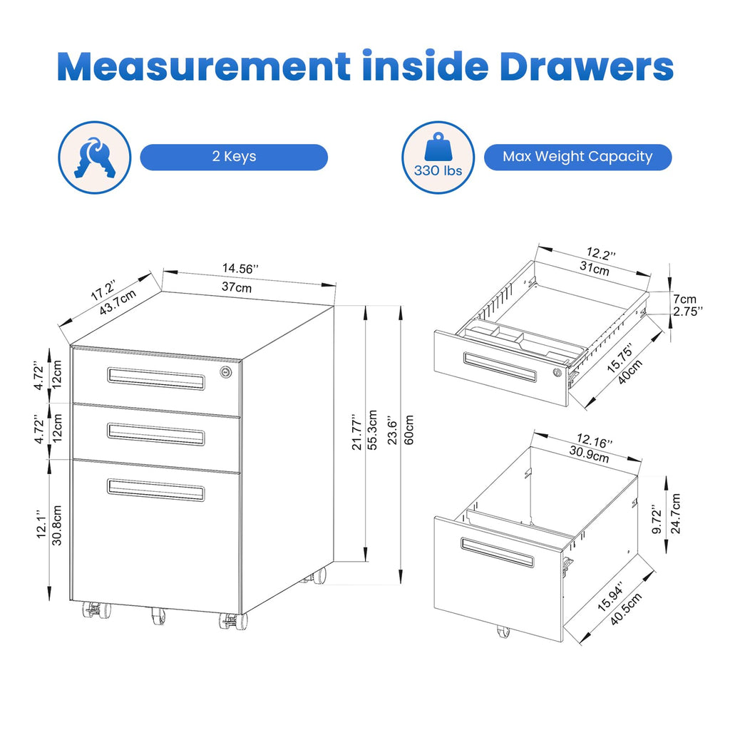 3 Drawer Metal Rolling File Cabinet U4621