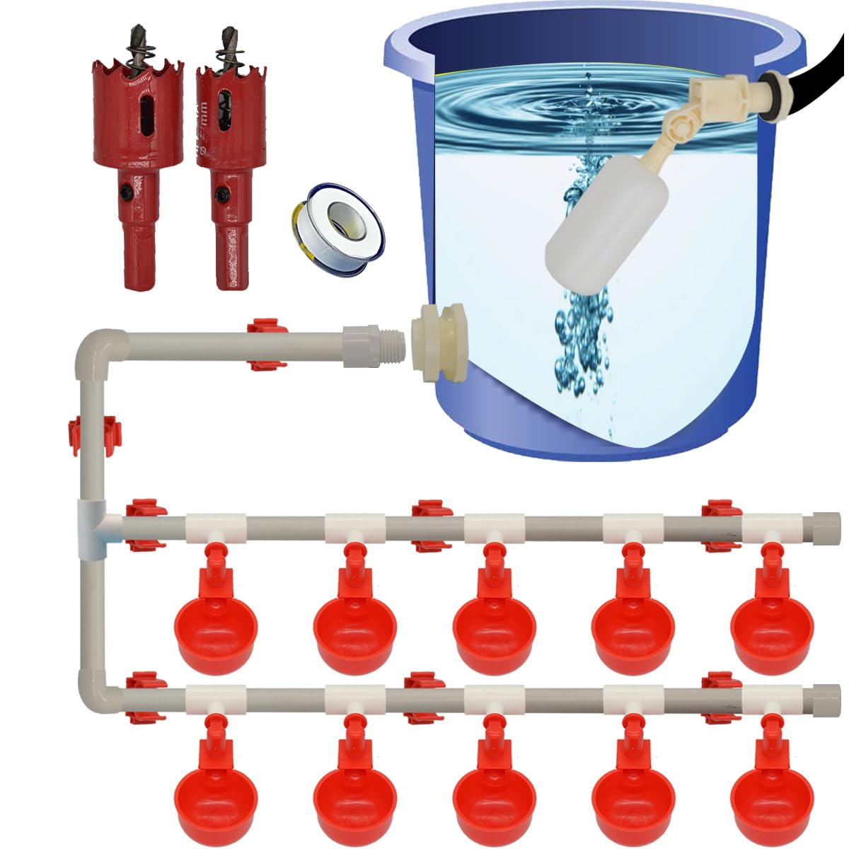 Automatic Chicken Nipple Waterer Cups and PVC Tee Fittings L67947
