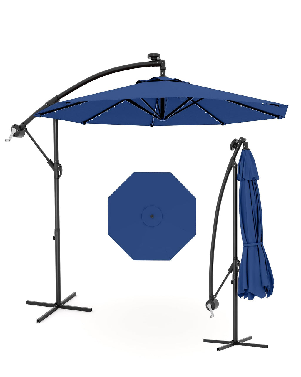 10FT Solar LED Cantilever Patio Umbrella H918279