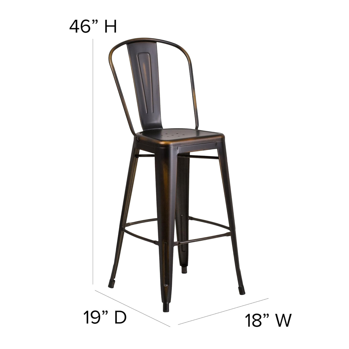 Distressed Copper Metal Indoor-Outdoor Barstool with Back C311059