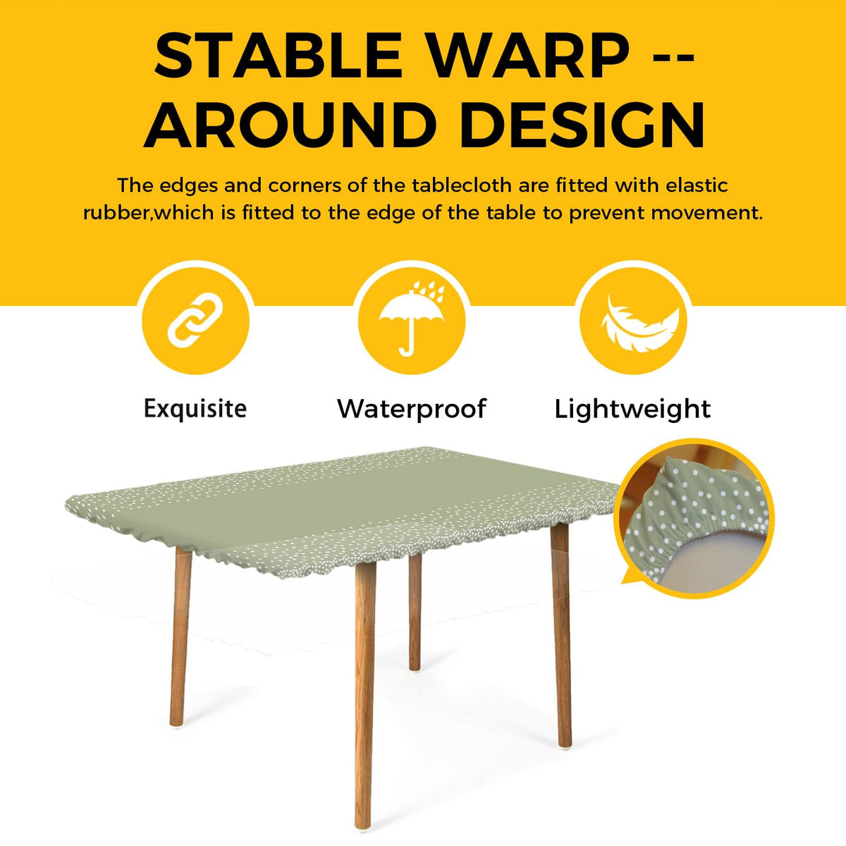 White Speckles Grain Fitted Rectangle Tablecloth 32" x 72" Elastic Waterproof Table Cover X250