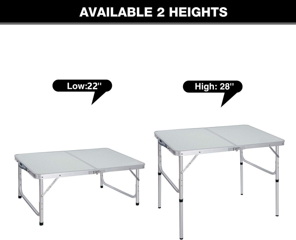 Aluminum Folding Table 4 Foot, Adjustable Height Lightweight Portable Camping Table for Picnic Beach Outdoor Indoor, White 48 x 24 inches A308