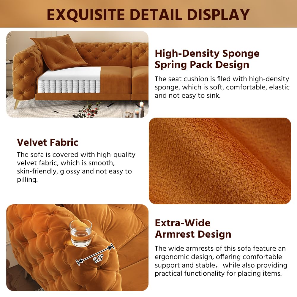 Orange Velvet Convertible Sleeper Sofa with Ottoman B92787