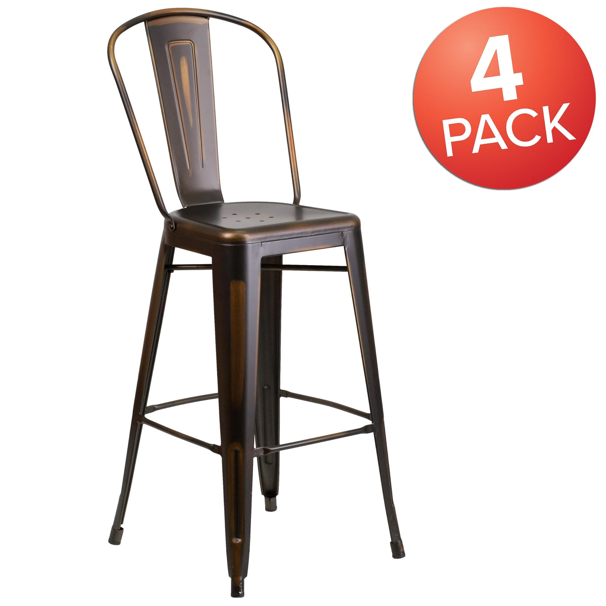 Distressed Copper Metal Indoor-Outdoor Barstool with Back C311059