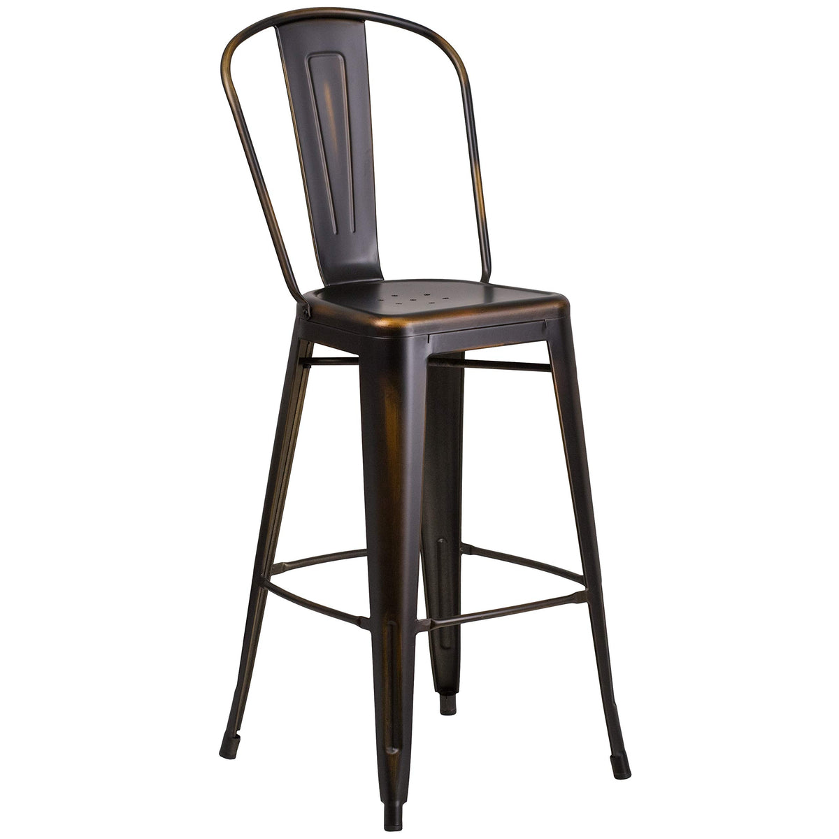 Distressed Copper Metal Indoor-Outdoor Barstool with Back C311059