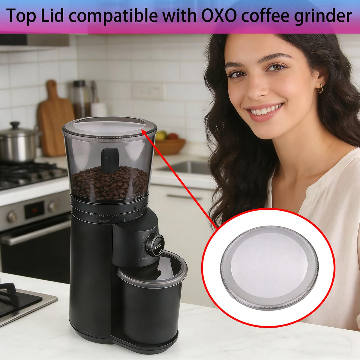 Container Lid for Conical Burr Coffee Grinder, 2 Transparent Gray B228