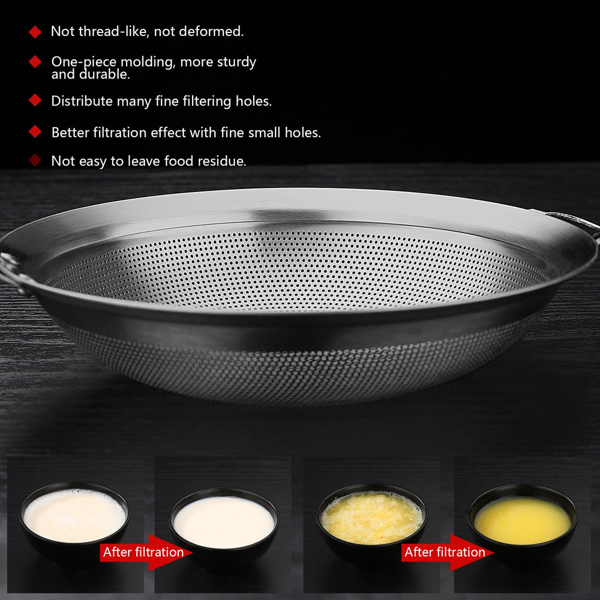 Fine Mesh Stainless Steel Colander Strainer with Handle Set of 2 M4199