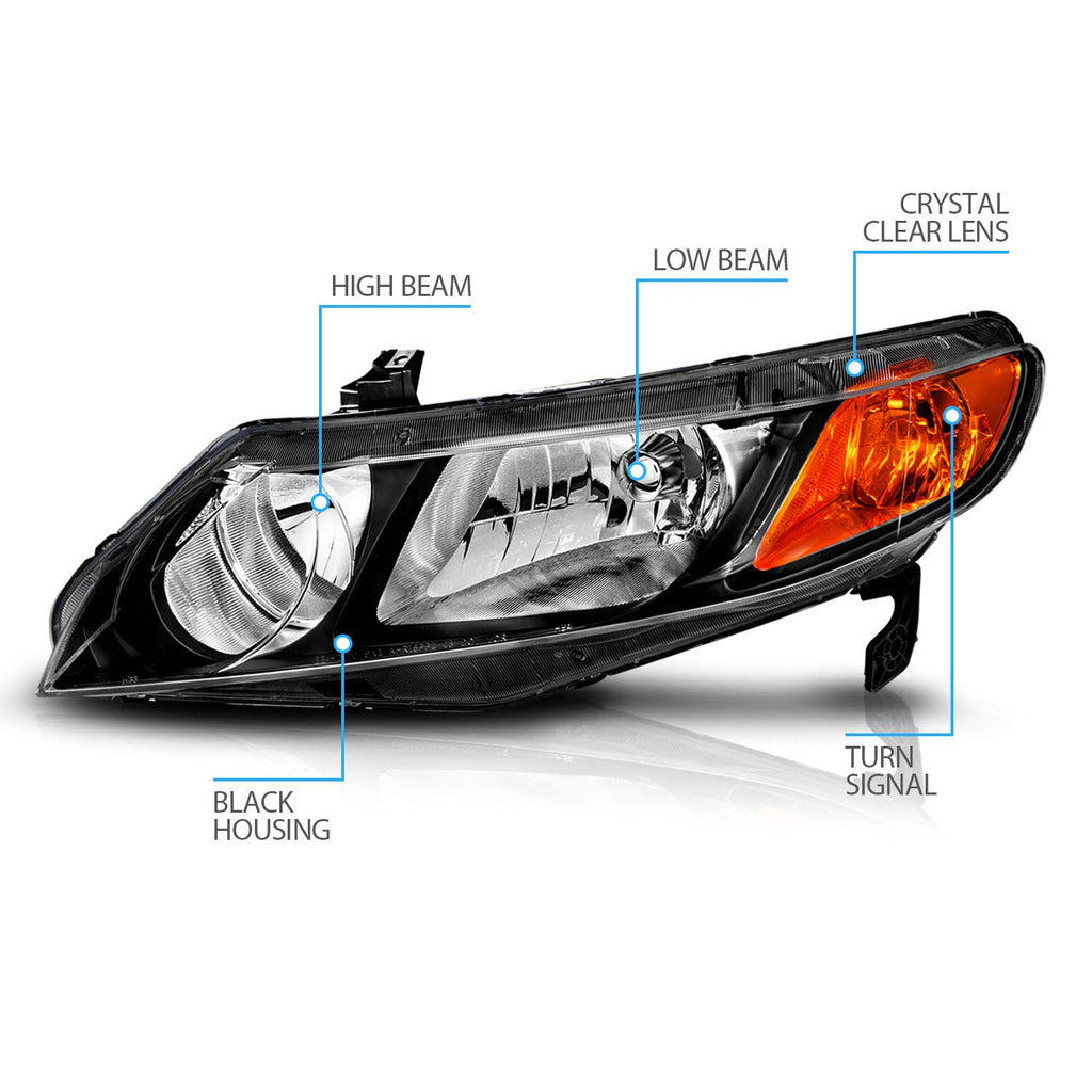 Black Replacement Halogen Headlights Set Z533277