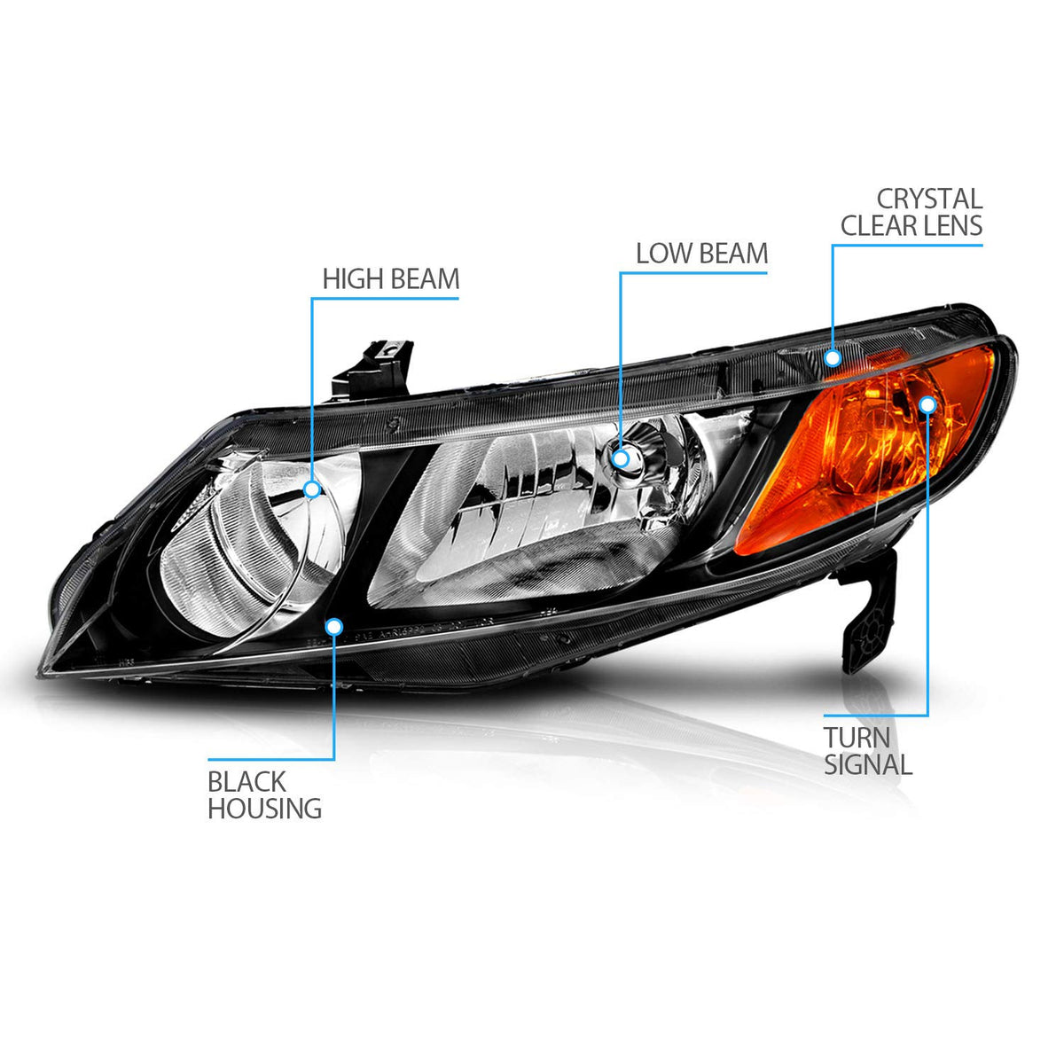 Black Replacement Halogen Headlights Set Z533277