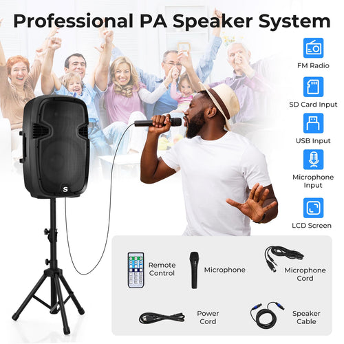 12" 2000W Portable 2-Way Powered PA Speaker System Combo Set H38579