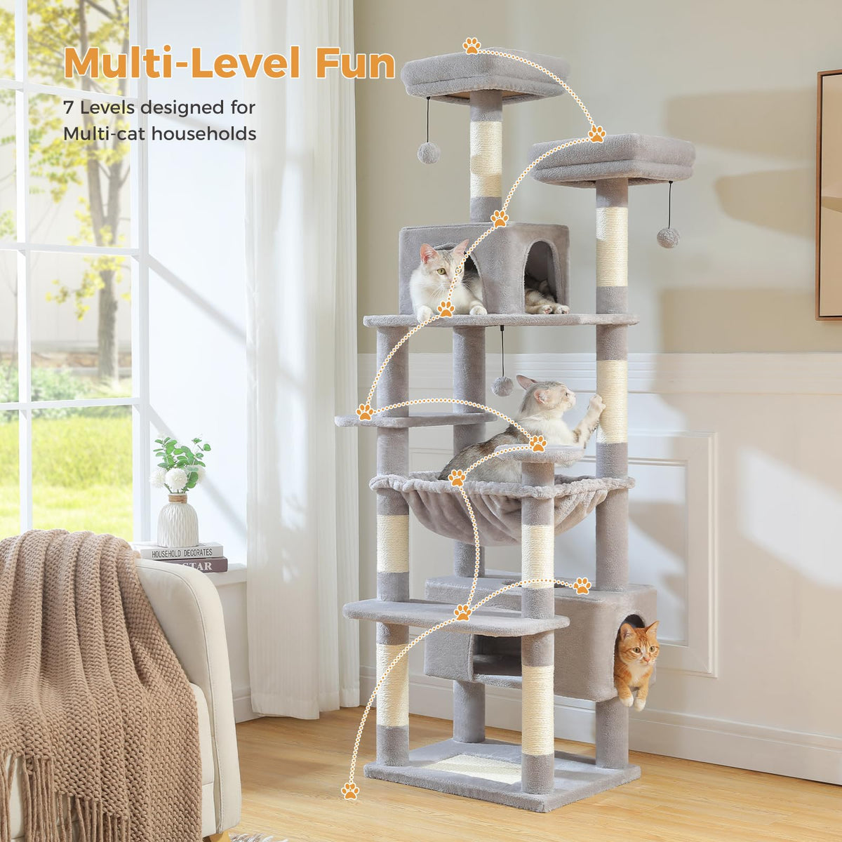 72" Cat Tree with Hammock & Condos G6873