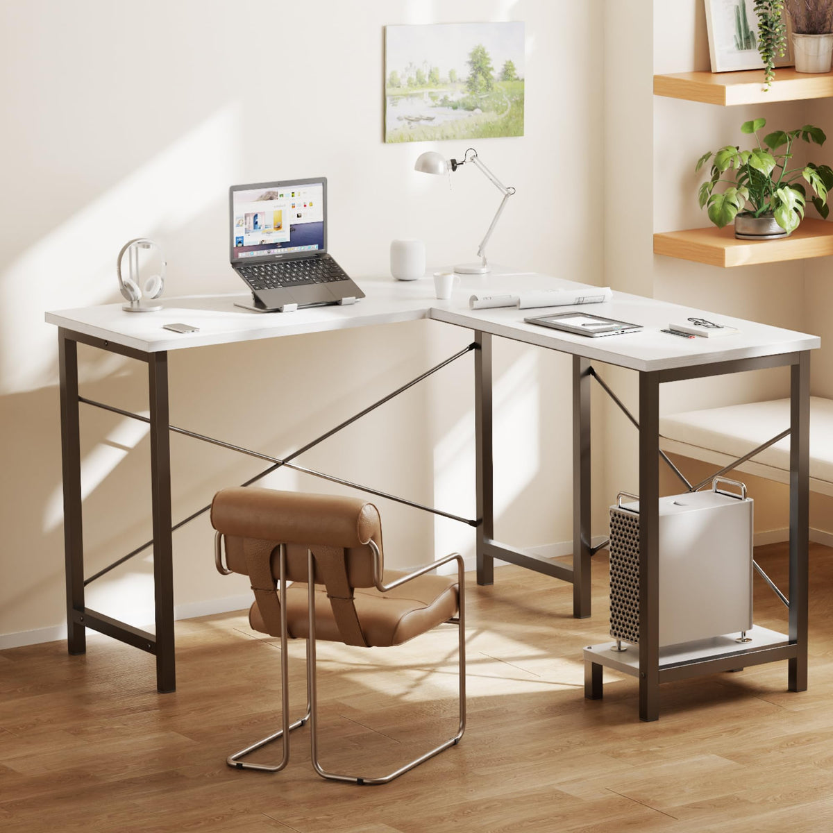 50-Inch Reversible L Shaped Desk with CPU Shelf D49882