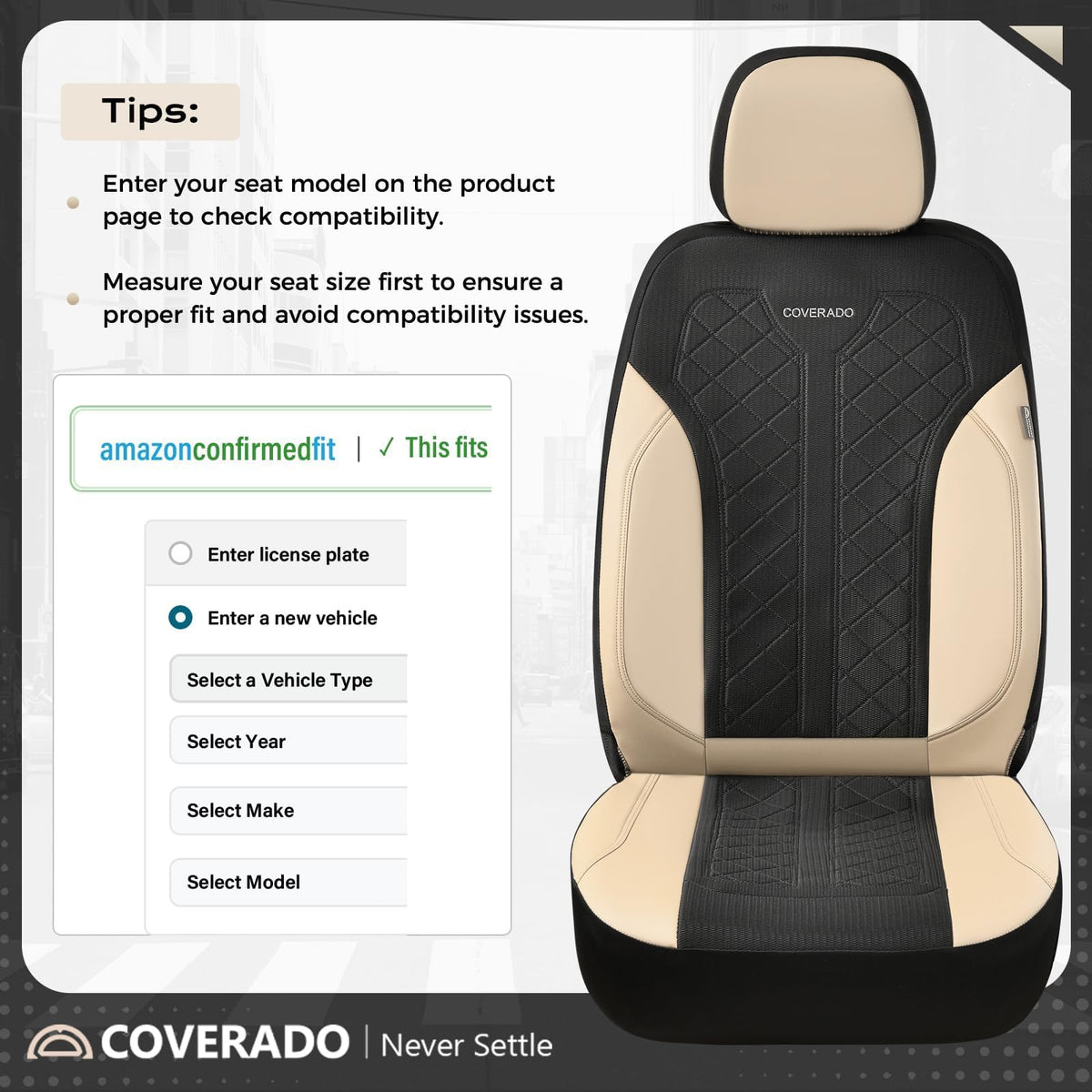 Beige 5-Piece PU Leather Mesh Car Seat Covers H55412