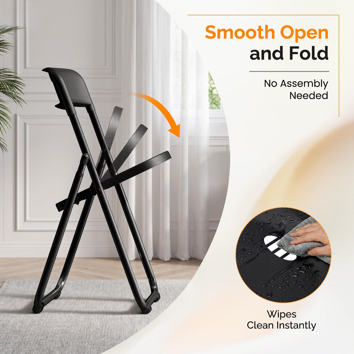 Black Plastic Folding Chairs 10 Pack Metal Frame I955