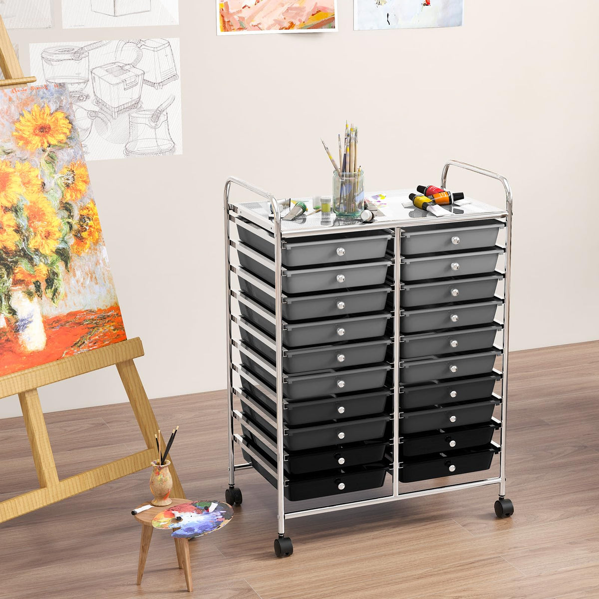 20 Drawer Multicolor Rolling Storage Cart X90946