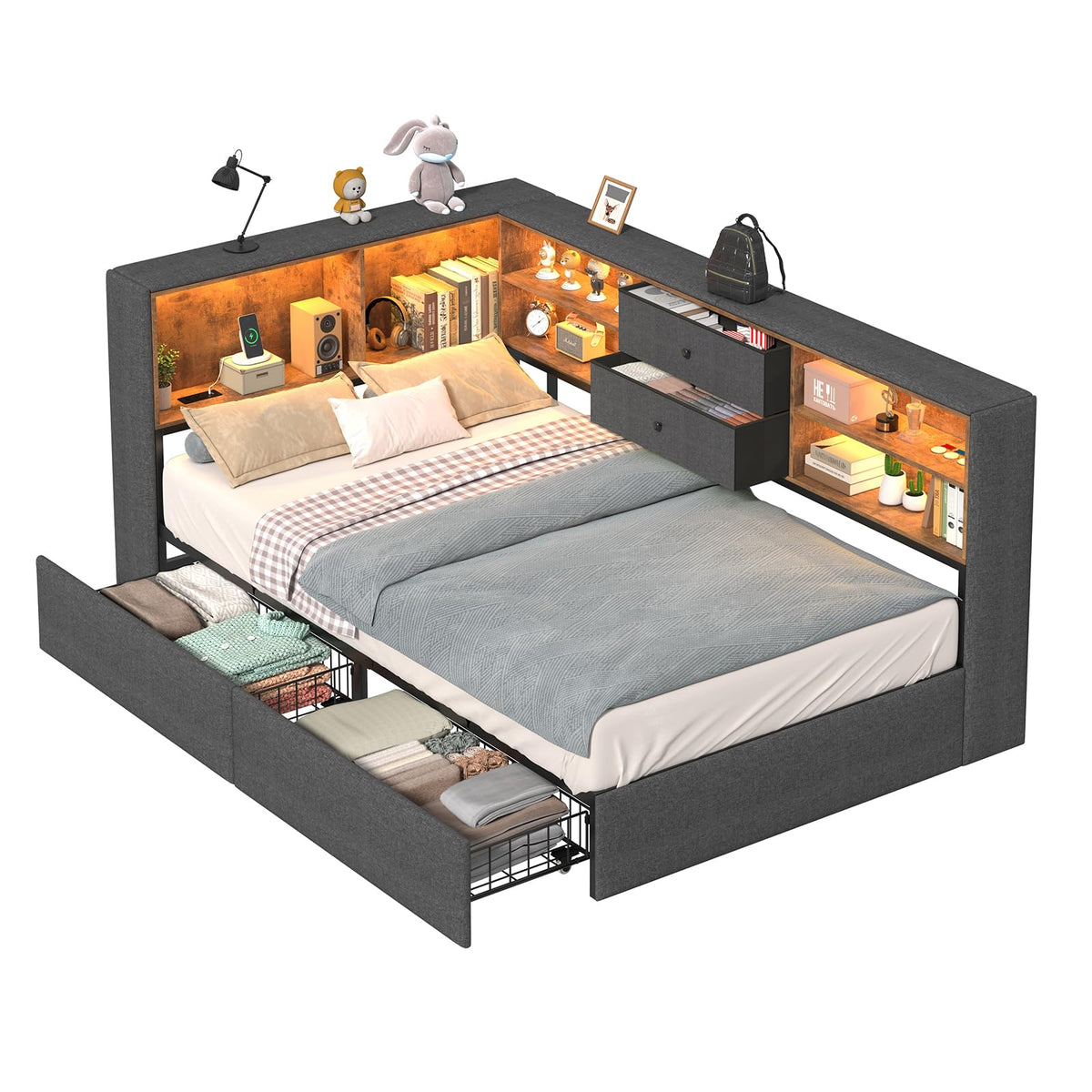 Twin Corner Bed Frame with Storage Drawers S680281
