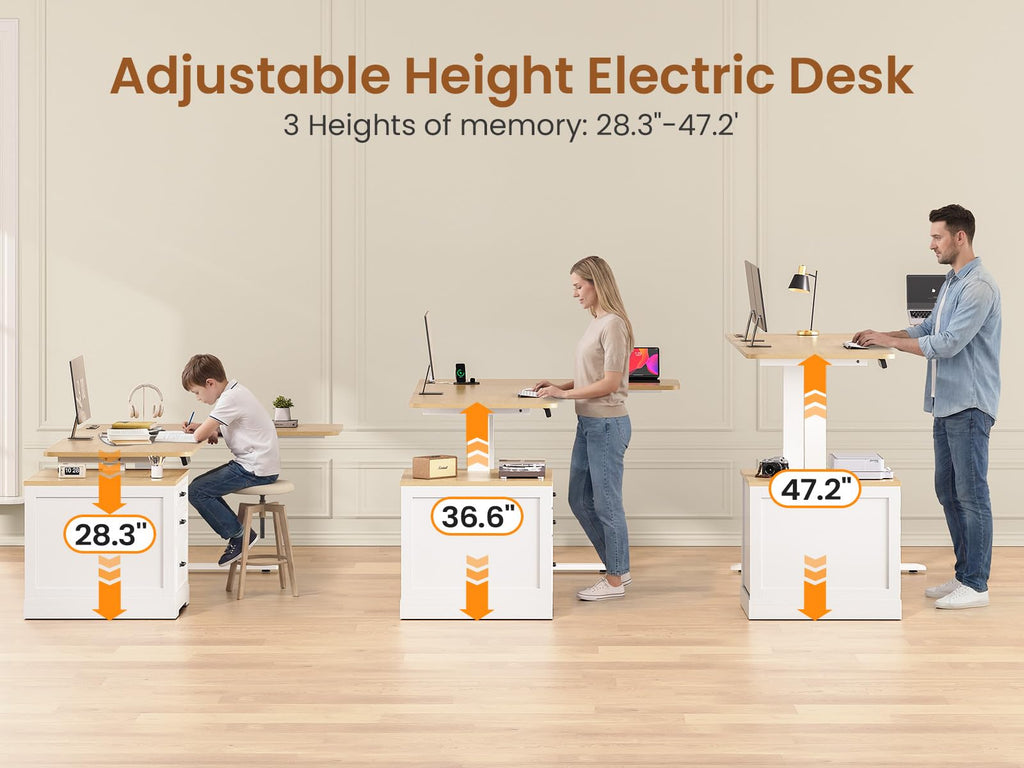 L Shaped Height Adjustable Standing Desk with 3 Drawers H263552