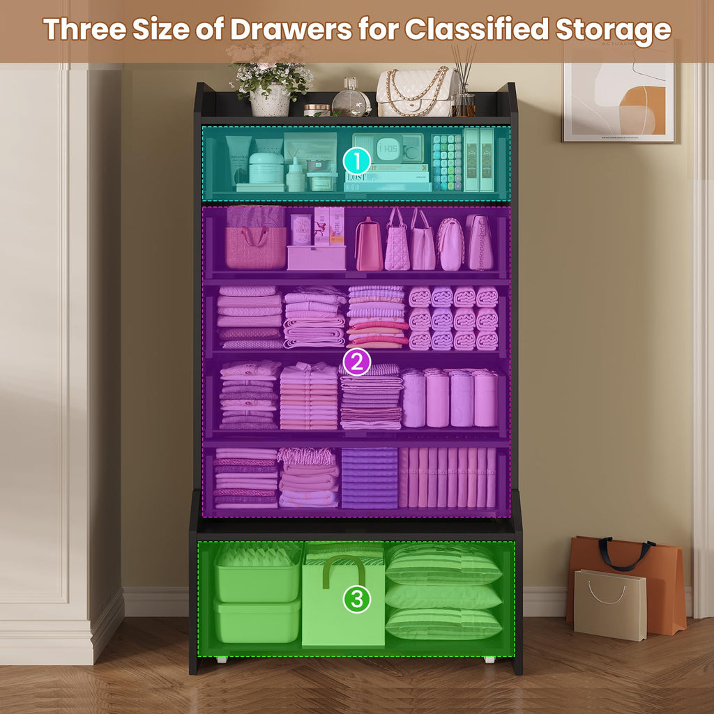 6 Drawer Tall Black Dresser H416